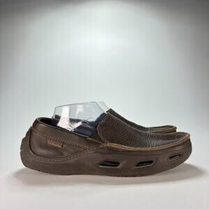 Crocs Tideline Leather Brown Slip On Loafer Low Boat Shoes 12197 Men's Size 9